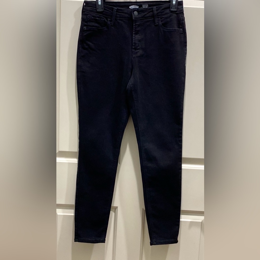 2/$30 Old Navy Rockstar Super Skinny High Rise Slim Pockets Black Denim Jeans 6